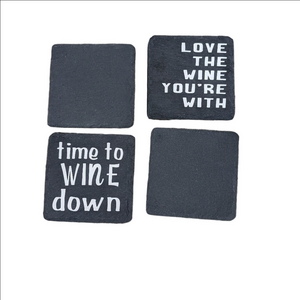 Set of 4 New Wine Slate Quote Coasters